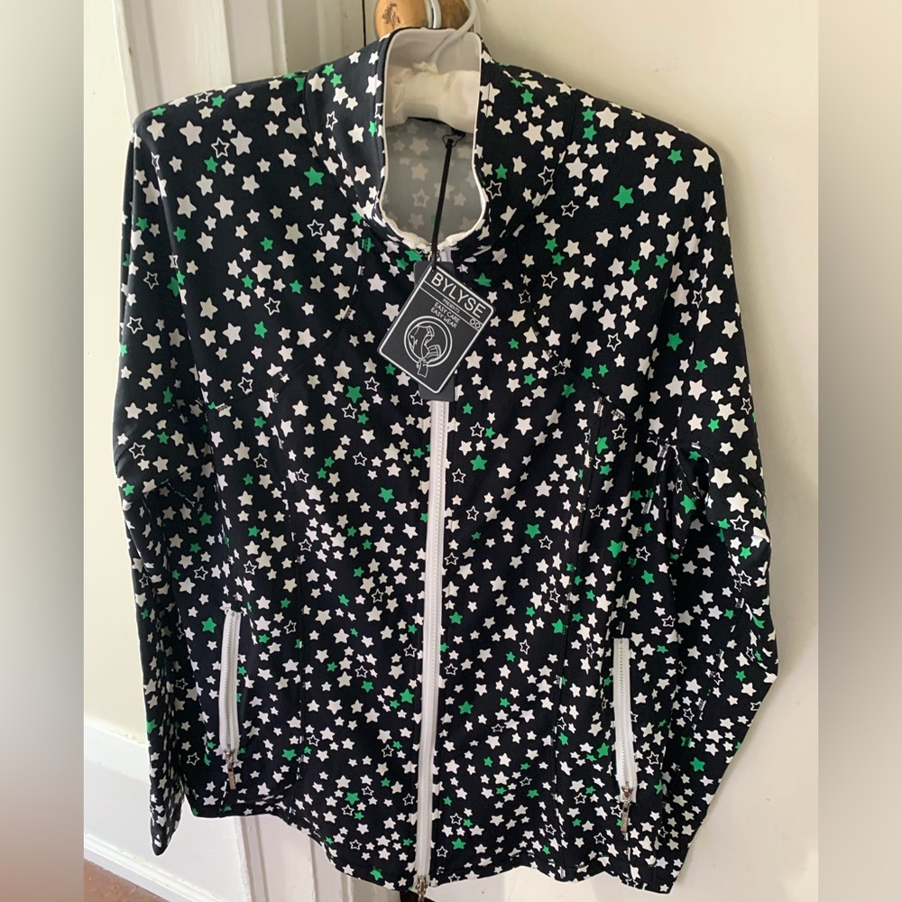 Star Patterned Black Jacket with Green and White Accents - Picture 1 of 3